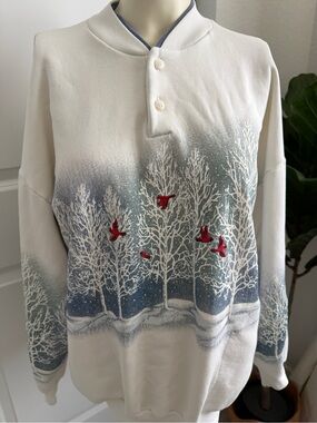 Art Unlimited Vintage 90s‎ Vermont Winter Nature Cardinal Sweatshirt Mens L